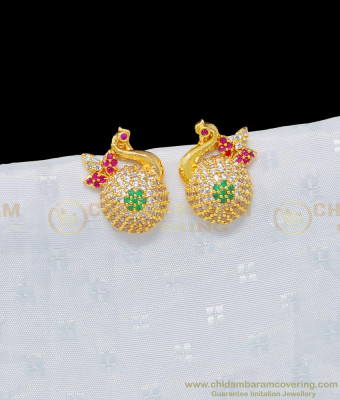 ERG946 - Elegant Party Wear Ad Multi Stone Peacock Design Earring One Gram Gold Earring Online