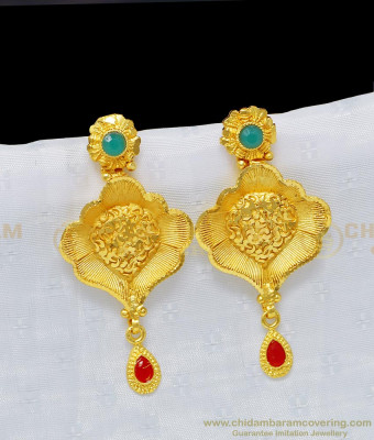 ERG951 - Latest Flower Design Gold Forming Green and Red Stone Earring Indian Jewellery Online