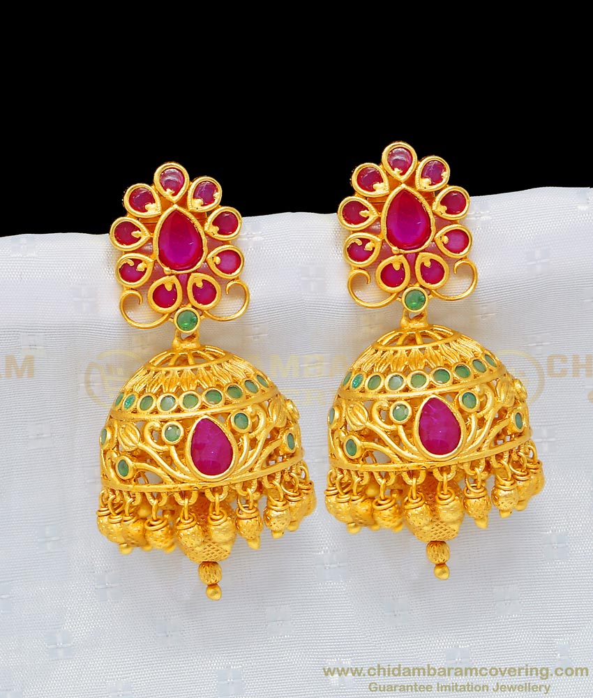 ERG956 - Premium Quality Matt Finish Antique Jimiki South Indian Jewellery Jhumkas for Wedding