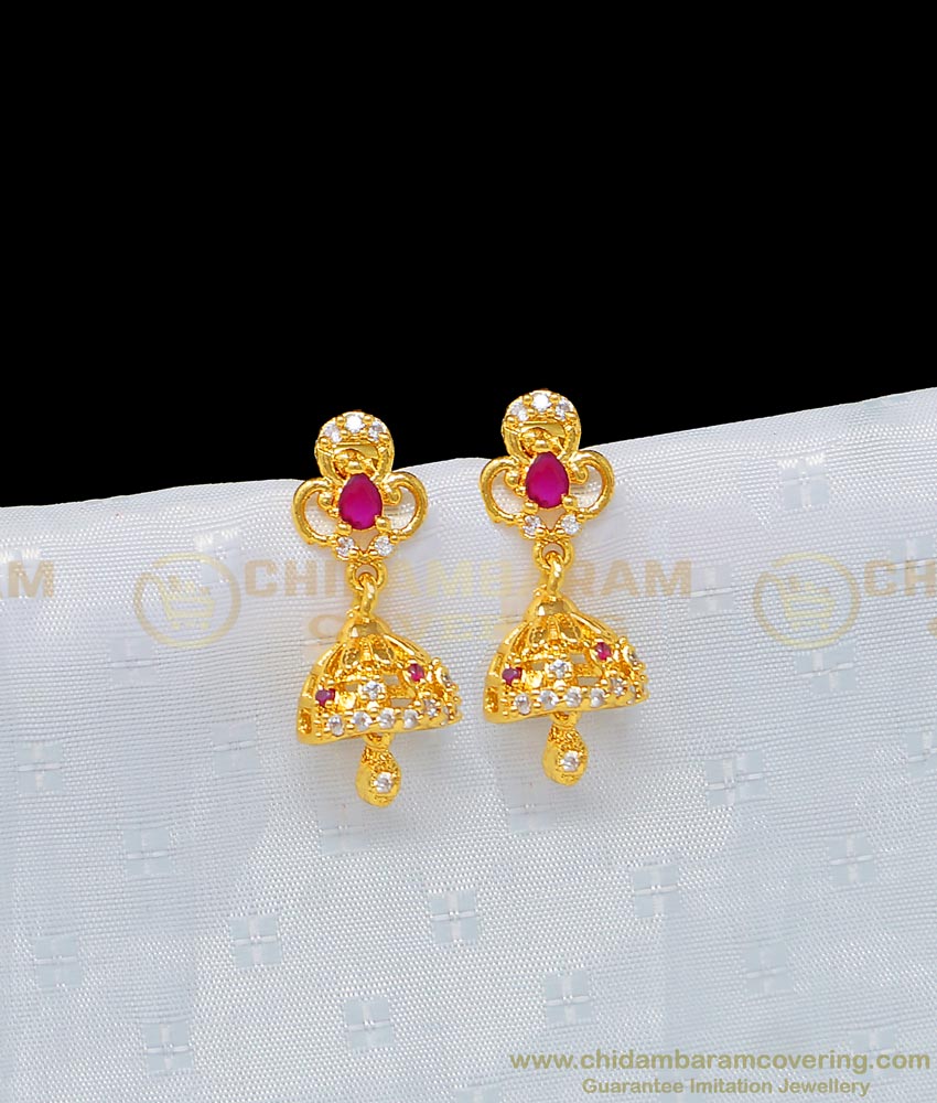 ERG963 - Latest Gold Plated Ad Stone Jhumkas Earring Designs for Ladies