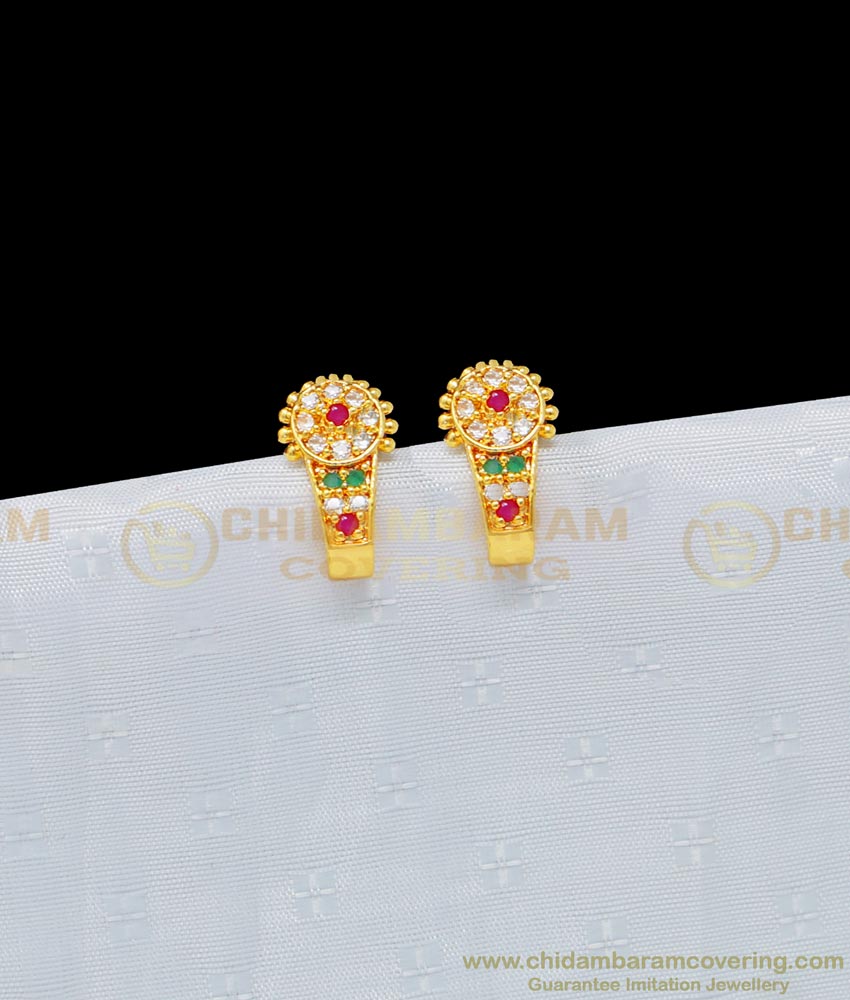 ERG976 - Beautiful Small Size Gold Stone Studs Design J Shape Earrings Online