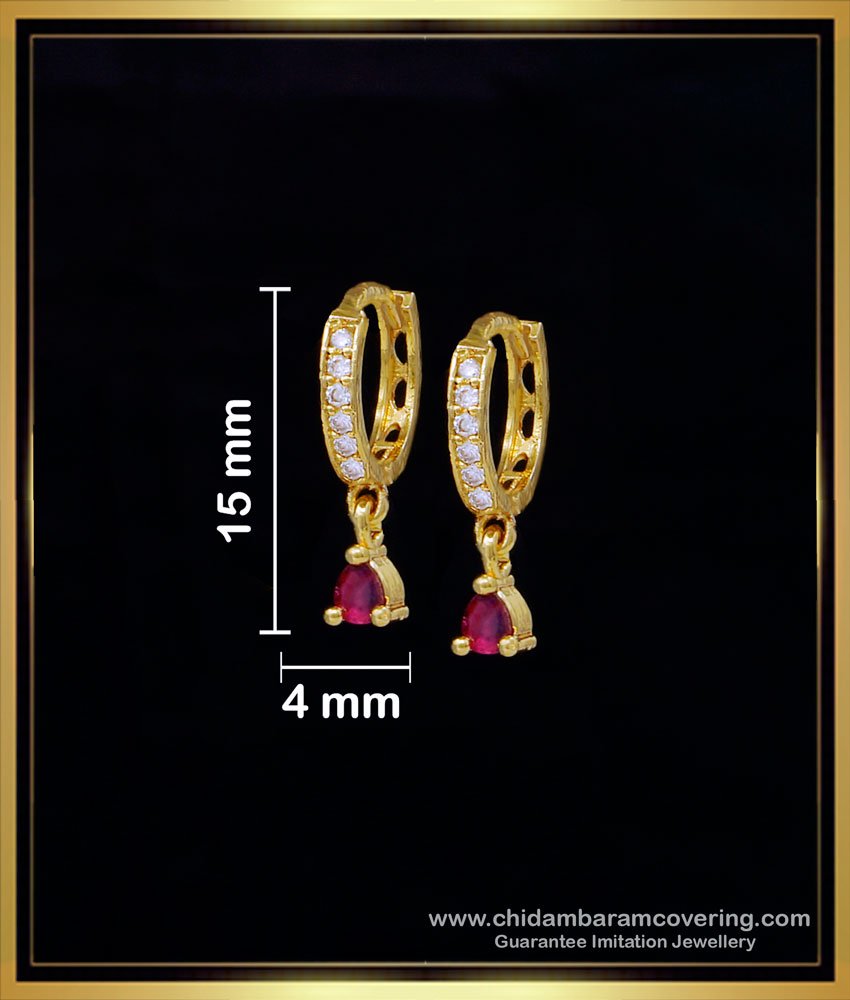 ERG1569 - Latest White Ruby Stone Round Hoop Earrings Designs 
