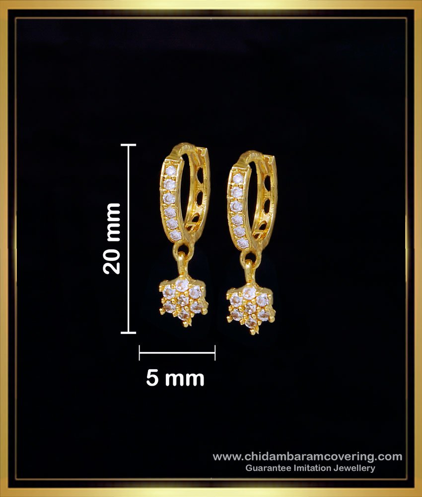 ERG1570 - 1 Gram Gold Plated White Stone Hoop Earrings for Girls