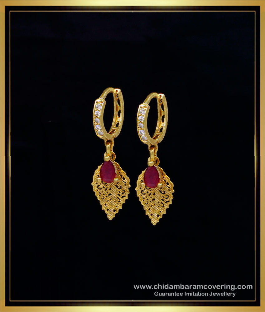 ERG1572 - Unique Ruby and White Stone Hoop Earrings Online
