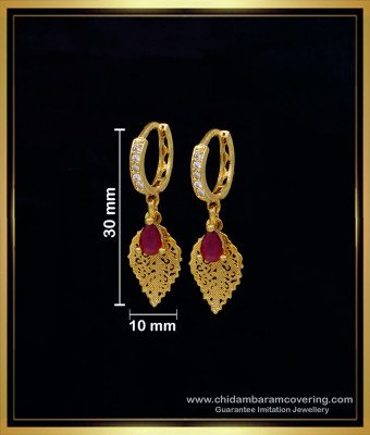 ERG1572 - Unique Ruby and White Stone Hoop Earrings Online