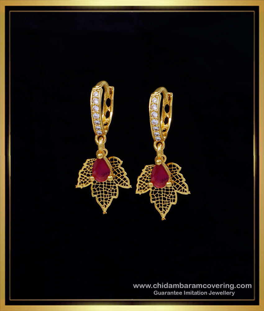 ERG1573 - Unique Grape Leaf Design White Stone Bali Earrings for Girls