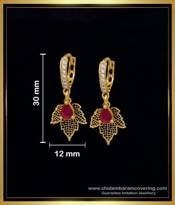 ERG1573 - Unique Grape Leaf Design White Stone Bali Earrings for Girls