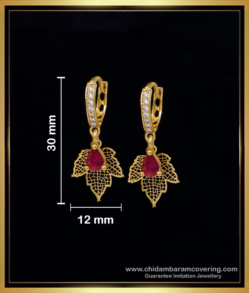 ERG1573 - Unique Grape Leaf Design White Stone Bali Earrings for Girls