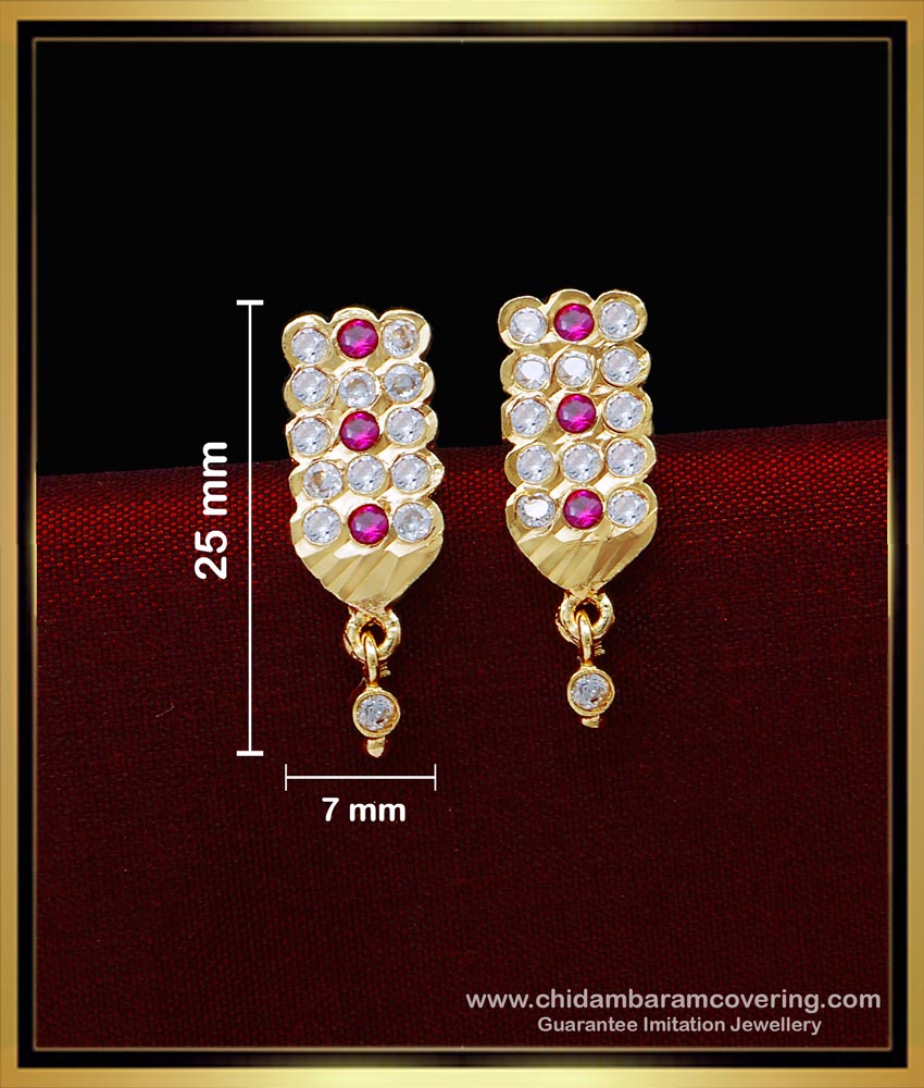 ERG1579 - Attractive White and Ruby Stone Impon Studs for Women 