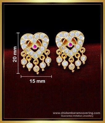 ERG1581 - 5 Metal Jewellery White Stone Heart Shaped Gold Earrings Designs Online 
