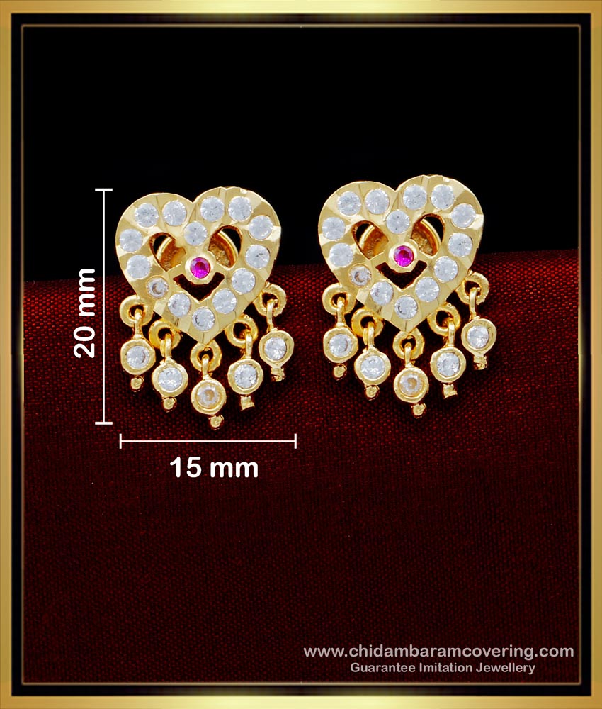 ERG1581 - 5 Metal Jewellery White Stone Heart Shaped Gold Earrings Designs Online 