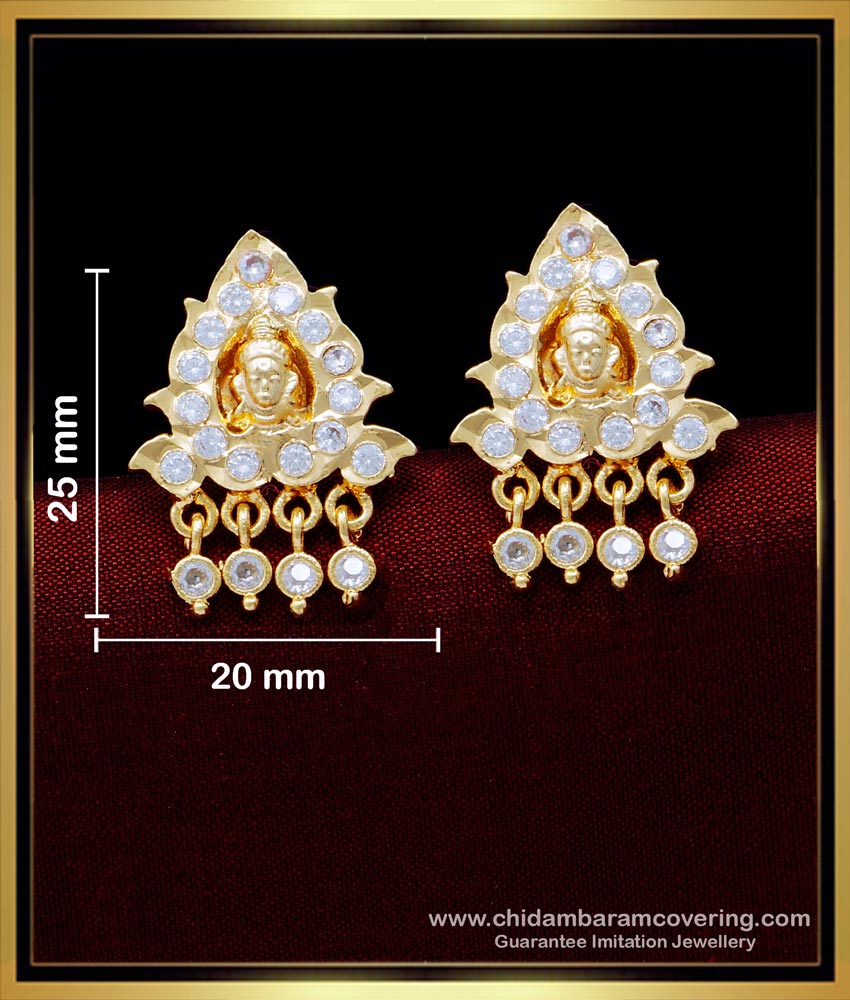 ERG1583 - Impon White Stone Lakshmi Stud Earrings Gold Design Artificial Earrings Online