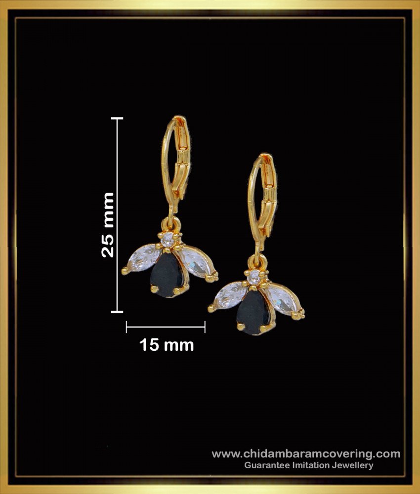 ERG1588 - Unique White and Black Stone Leaf Design Hoop Bali Earrings 