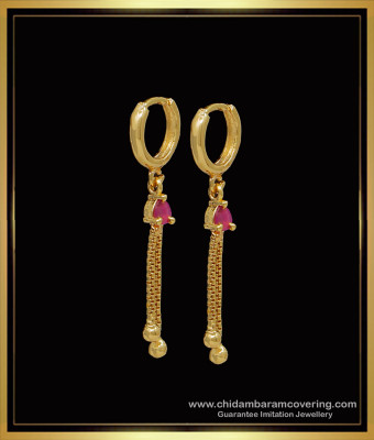 ERG1589 - 1 Gram Gold Bali Design Ruby Stone Earrings Online