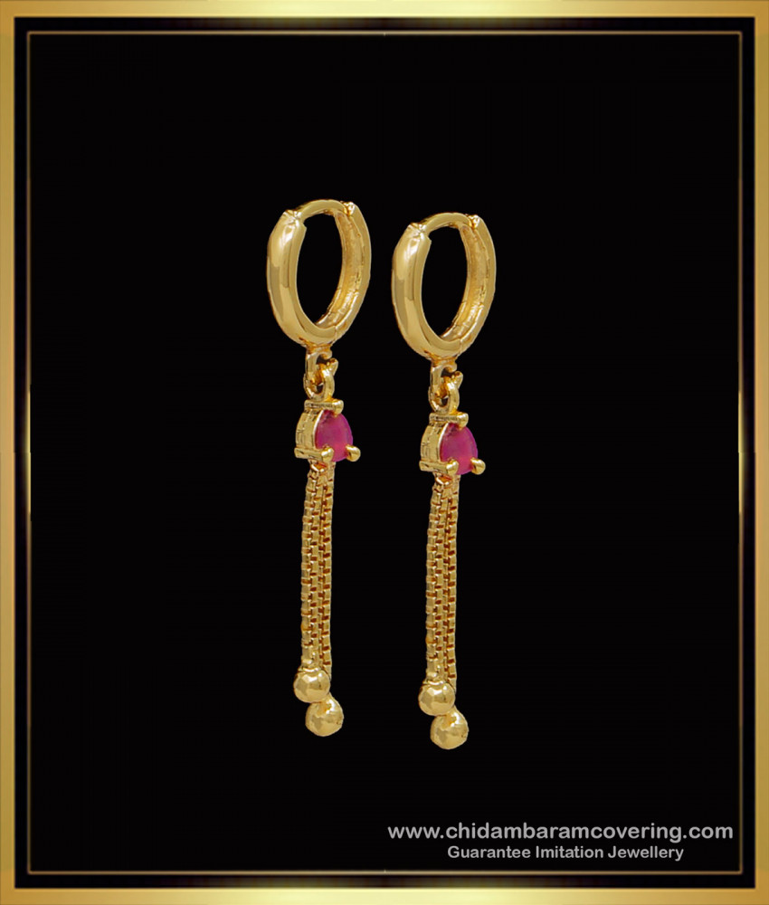 ERG1589 - 1 Gram Gold Bali Design Ruby Stone Earrings Online