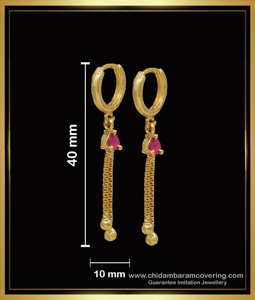 ERG1589 - 1 Gram Gold Bali Design Ruby Stone Earrings Online
