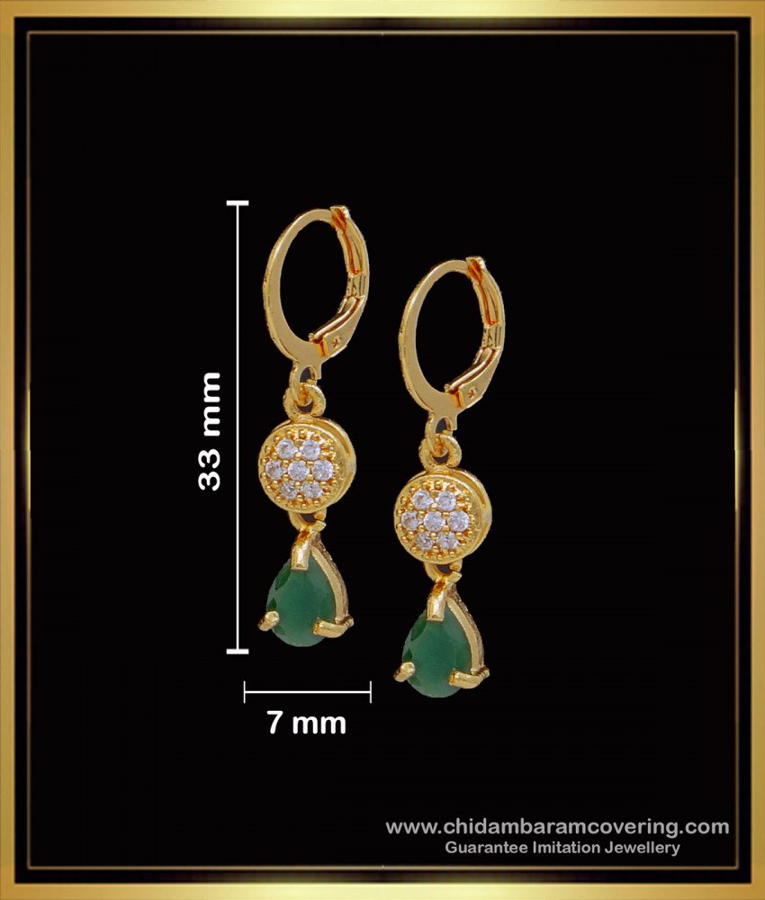 ERG1590 - Attractive Emerald with White Stone Gold Bali Earrings Designs 