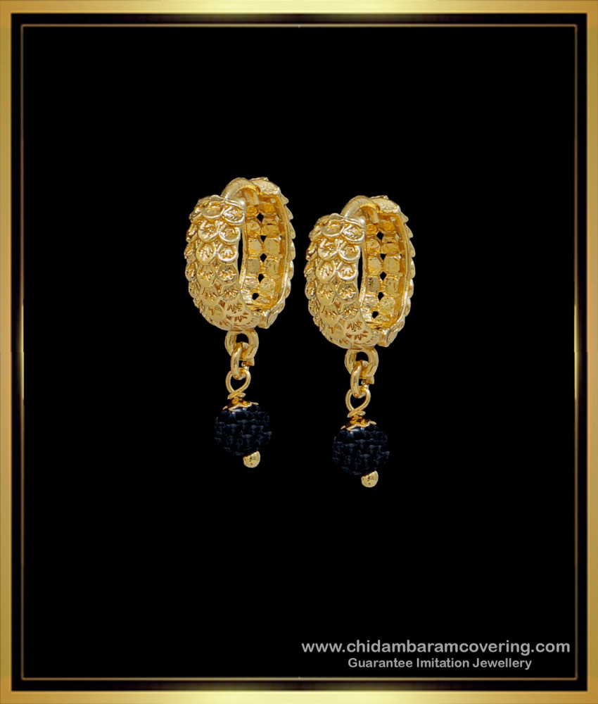 ERG1594 - Gold Plated Daily Wear Black Crystal Bali Earrings for Girls
