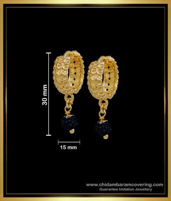 ERG1594 - Gold Plated Daily Wear Black Crystal Bali Earrings for Girls