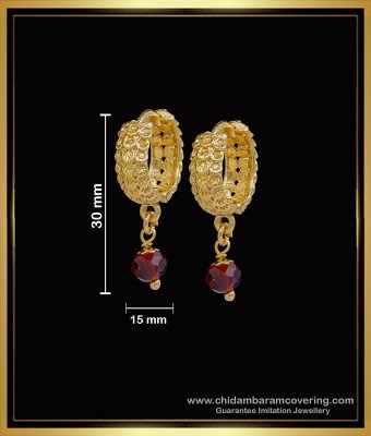 ERG1595 - 1 Gram Gold Red Crystal Hoop Earrings Gold Design 