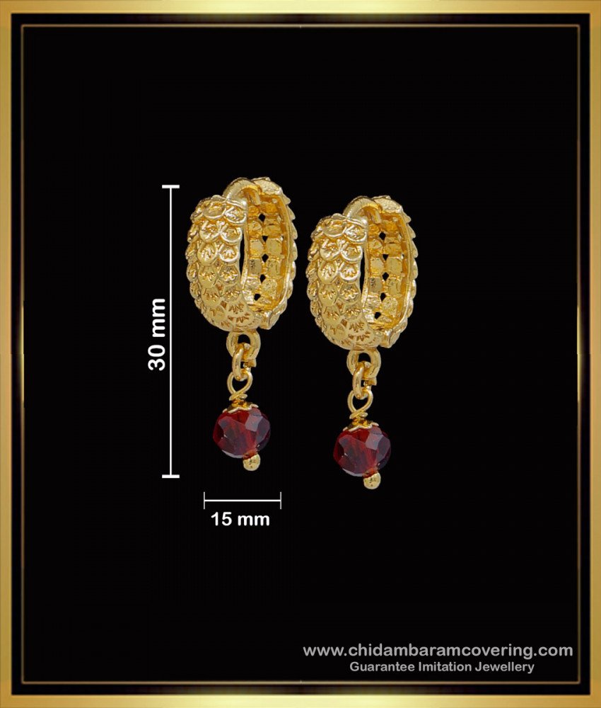 ERG1595 - 1 Gram Gold Red Crystal Hoop Earrings Gold Design 
