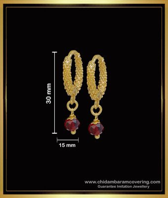 ERG1596 - Simple Daily Use Red Crystal Small Bali Earrings