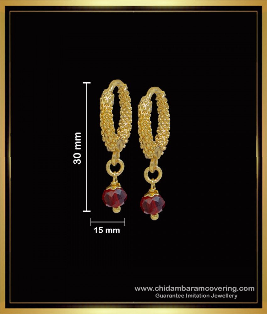 ERG1596 - Simple Daily Use Red Crystal Small Bali Earrings