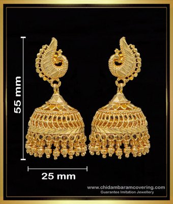 ERG1600 - 1 Gram Gold Plated Peacock Design Big Jhumka Earrings 