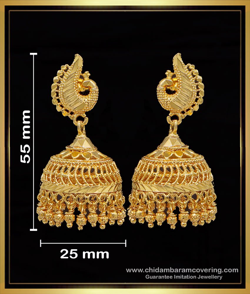 ERG1600 - 1 Gram Gold Plated Peacock Design Big Jhumka Earrings 