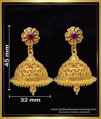 ERG1607 - Beautiful Bridal Wear Ruby Stone Big Jhumka Earrings Online 