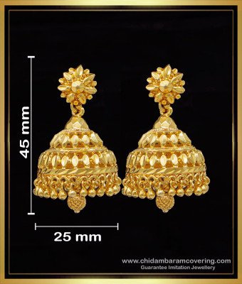 ERG1609 - South Indian Bridal Plain Big Gold Jhumka Design Online