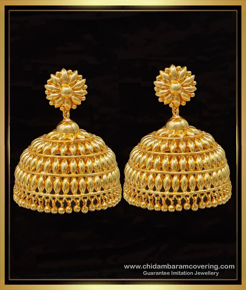 ERG1615 - Real Gold Design Light Weight Large Jhumka Earrings for Wedding  