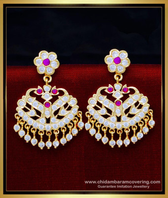 ERG1625 - Traditional South Indian Impon Stone Earrings for Wedding