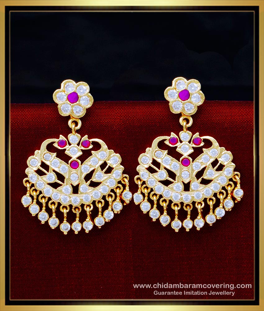 ERG1625 - Traditional South Indian Impon Stone Earrings for Wedding