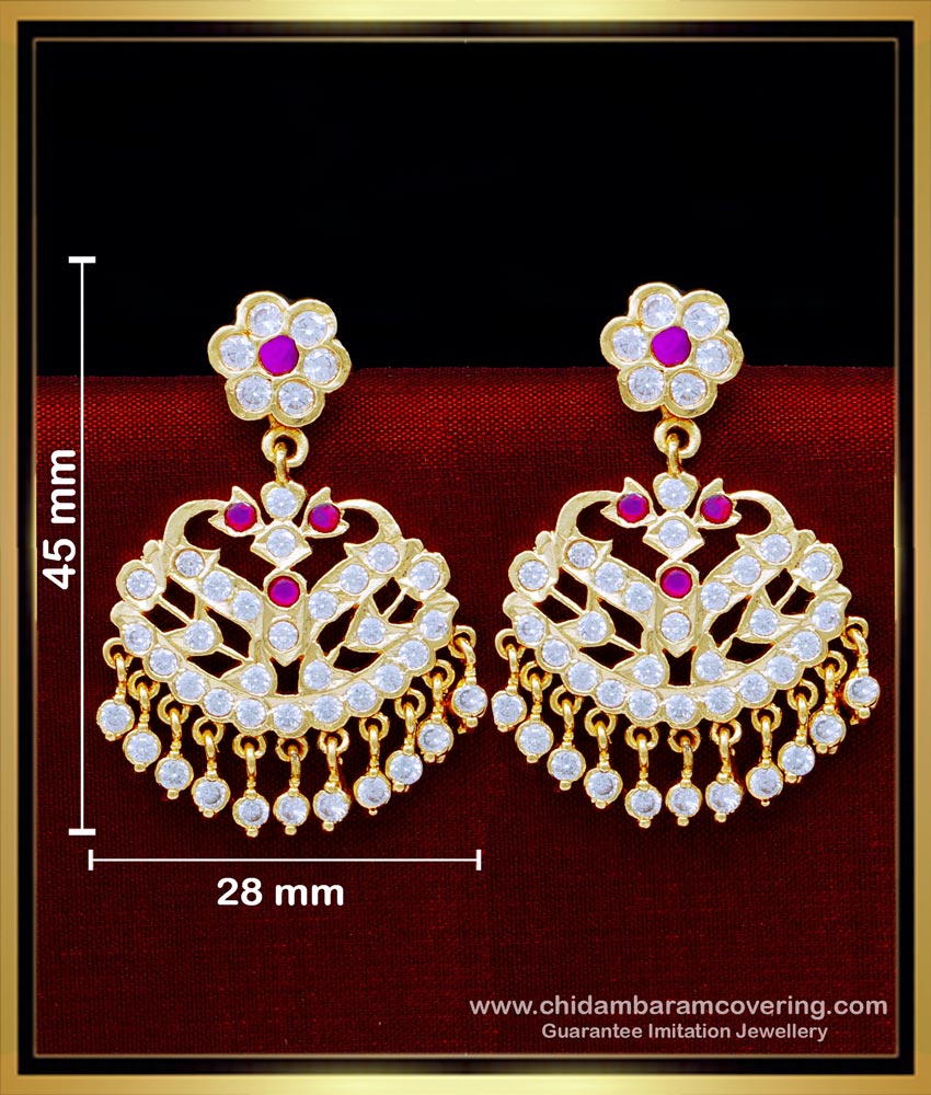 ERG1625 - Traditional South Indian Impon Stone Earrings for Wedding