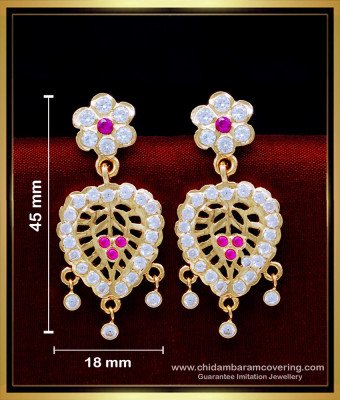 ERG1629 - Gold Look White and Ruby Stone Impon Earrings Online 