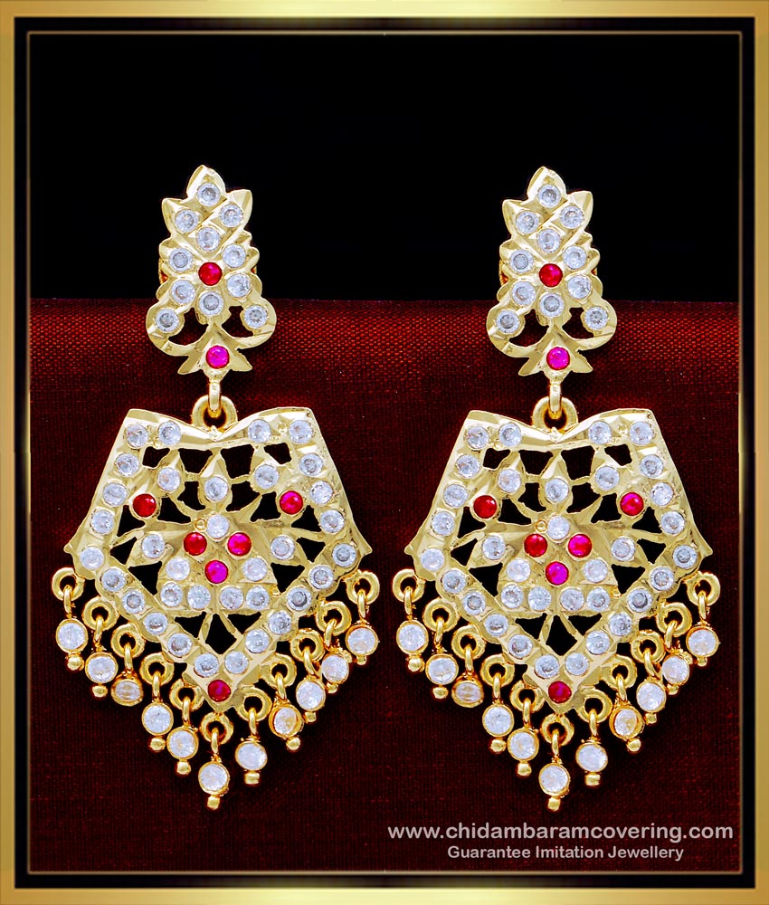 ERG1633 - South Indian Wedding Jewellery Impon Big Size Stone Earrings