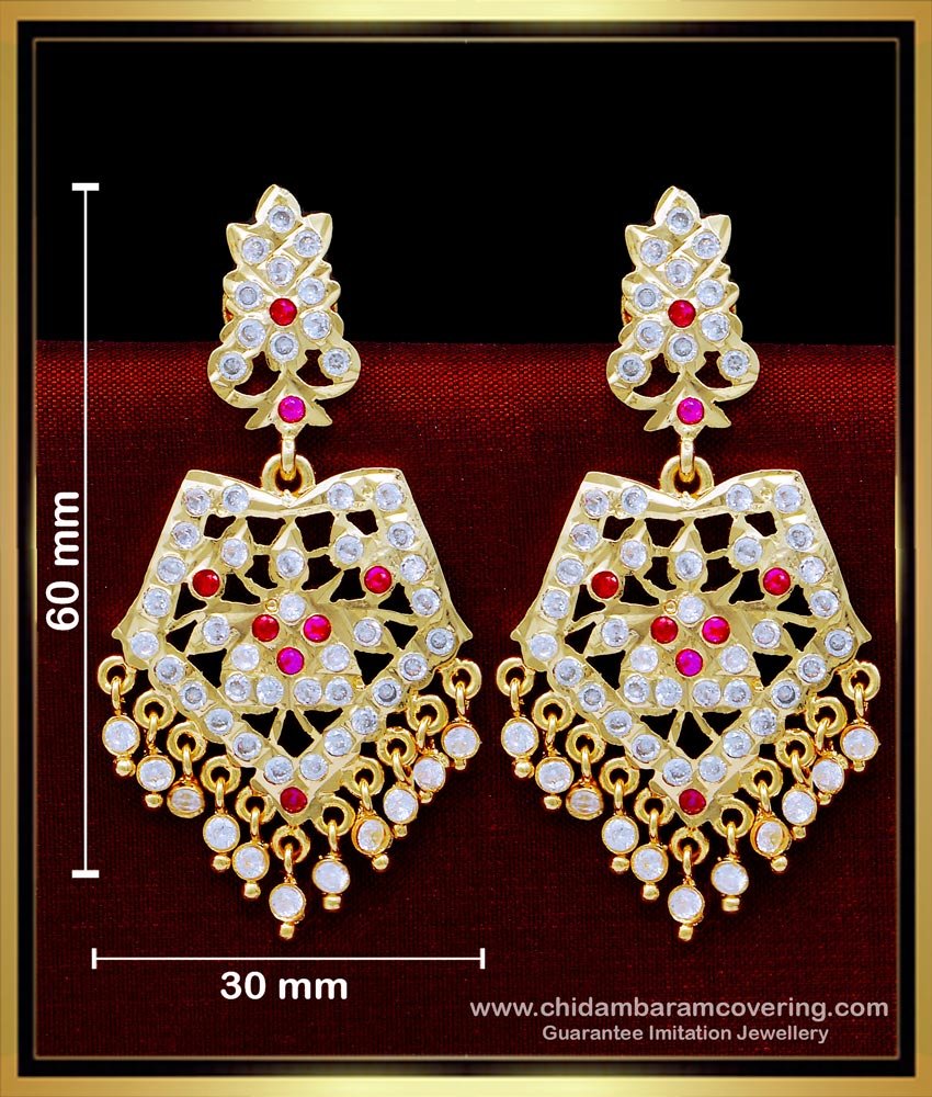 ERG1633 - South Indian Wedding Jewellery Impon Big Size Stone Earrings