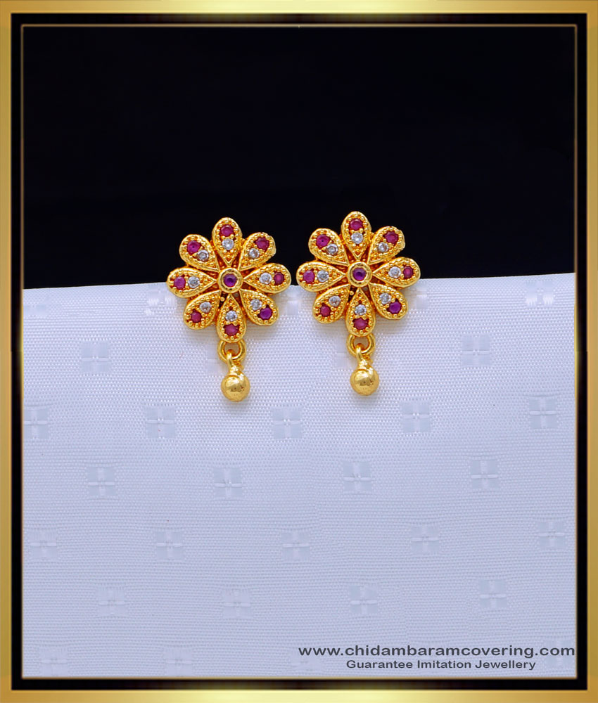 ERG1636 - Elegant Small Stone Drop Earrings Gold Plated Jewellery