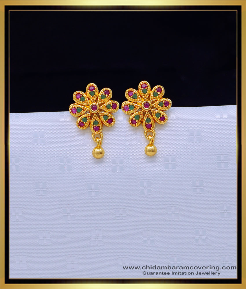 ERG1637 - 1 Gram Gold Jewellery Flower Design Stone Stud Earrings