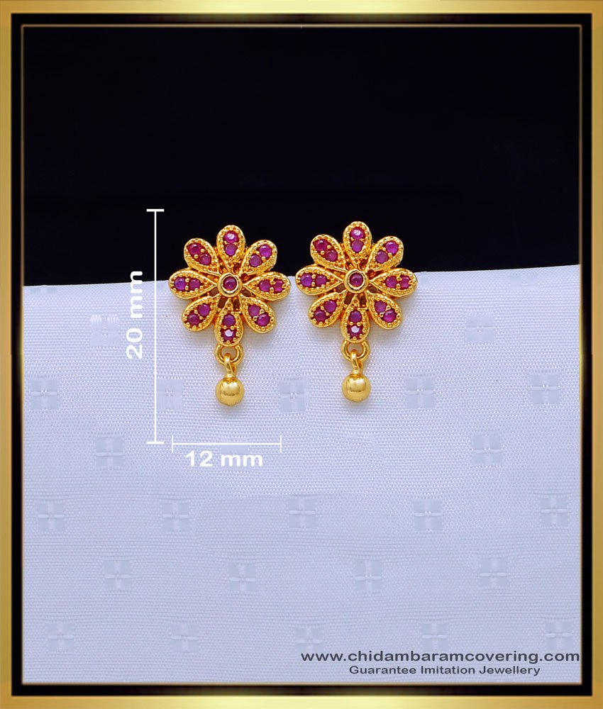 ERG1638 - Unique Ruby Stud Earrings One Gram Gold Jewellery Online