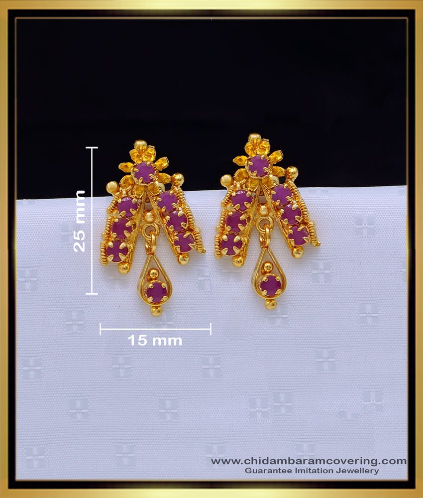 ERG1641 - Gold Plated Daily Use Ruby Stud Earrings for Women 