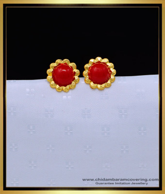 ERG1644 - 1 Gram Gold Jewellery Red Beads Coral Stud Earrings Designs