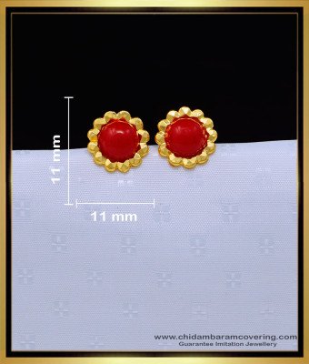 ERG1644 - 1 Gram Gold Jewellery Red Beads Coral Stud Earrings Designs