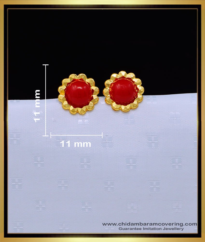 ERG1644 - 1 Gram Gold Jewellery Red Beads Coral Stud Earrings Designs