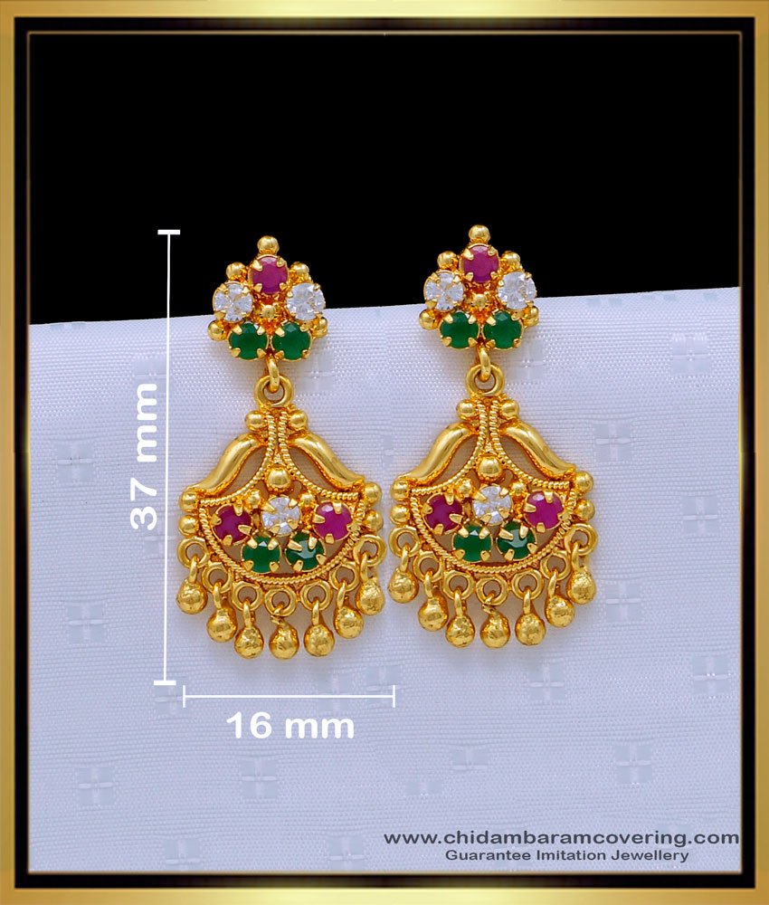 ERG1655 - First Quality Multi Stone 1 Gram Gold Earrings Online 