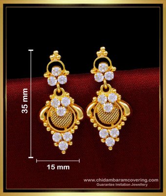 ERG1665 - Latest Daily Use White Stone Earrings Gold Design for Women