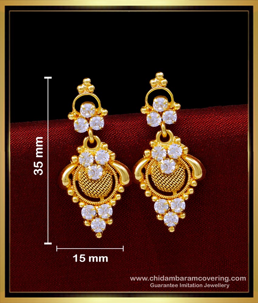 ERG1665 - Latest Daily Use White Stone Earrings Gold Design for Women