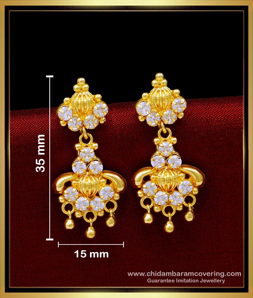 ERG1666 - Pure Gold Plated Guaranteed White Stone Hanging Earrings Design