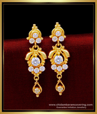 ERG1667 - Best Quality White Stone Long Hanging Earrings Design